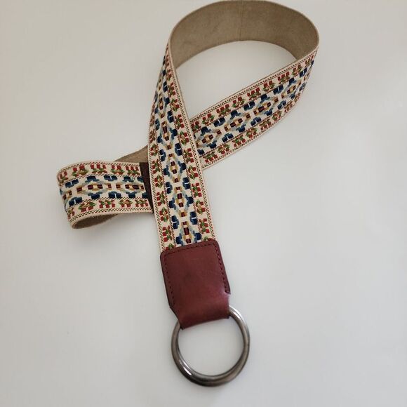 Reversible Belt multicolor embroidered and beige suede womens size S/M Boho - Picture 3 of 8